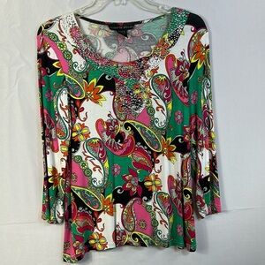 Mirror Image Colorful Size Small Longsleeve Paisley Beaded Top Like New